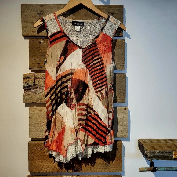 🇨🇦Made In Canada By Vin Rouge  Multicolor Sleeveless Top With Lace Details - Picture 1 of 7